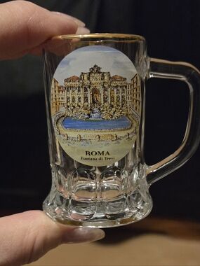 Vintage Bockling Rome Italy Mini Shot Glass Gold Rim Trevi Fountain